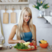 Woman Cutting up fresh vegetables on tray